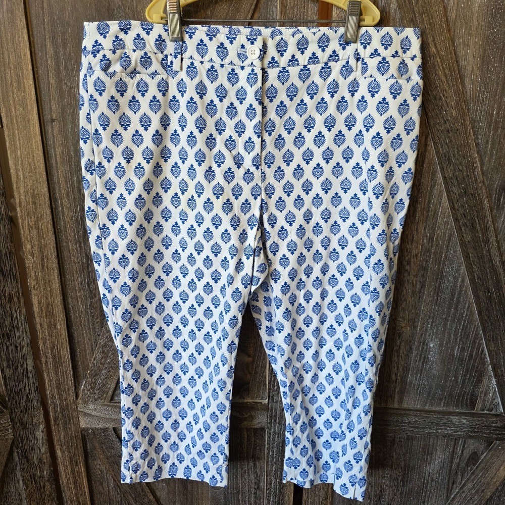 Talbots Pants Women's Size‎ 12P Blue & White Print Capri Perfect Skimmer Cropped